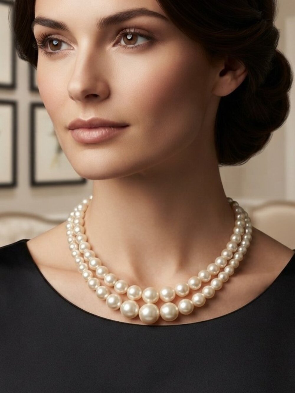 Vintage Double Graduated Strand Faux Pearl Necklace Japan